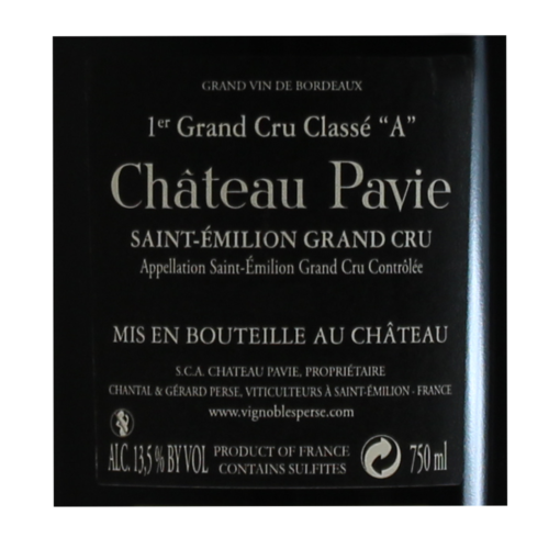 Saint EmilionChateauPavieMillesimeetiquettedos